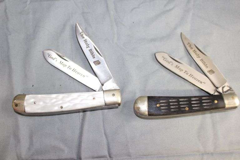 (2) The Holy Bible "God's Map to Heaven" 2 Blade Pocket Knives image