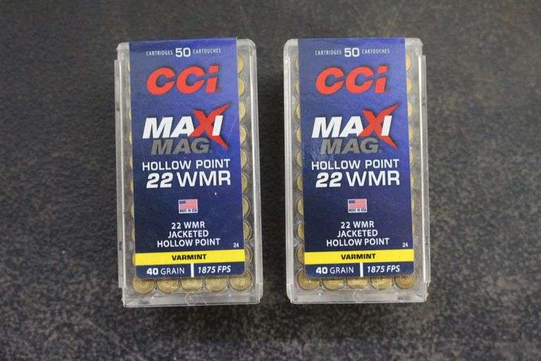 (2) Boxes of CCI MaxiMag Jacketed Hollow Point 22 WMR Cartridges image