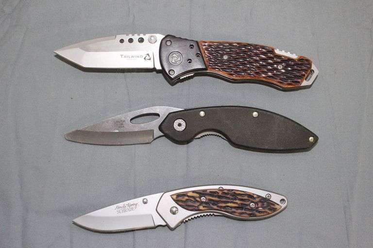 United Cutlery Single Blade Locking Pocket Knife, Buck Single Blade Locking Pocket Knife, and Schrade Uncle Henry Single Blade Locking Pocket Knife image