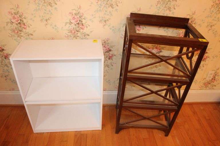 Wood Frame Bookshelf with Glass Shelves and White Book Shelf image