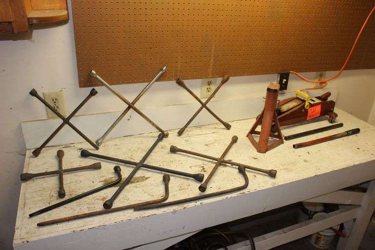 4-Way Lug Wrenches, Floor Jack 2 1/4 Ton, Jack Stand, and Tire Tools image