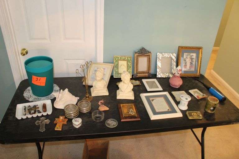 Picture Frames, Coasters, Watches, Tie Pins, Dice, Waste Basket, and Misc. image