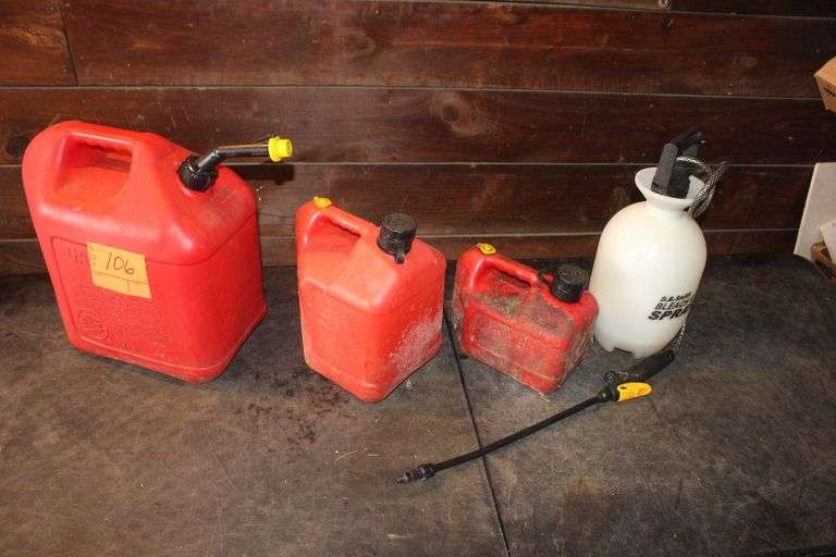 1 Gallon Hand Sprayer and (3) Plastic Gas Cans image