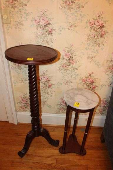 Marble Top Plant Stand and Wooden Plant Stand image