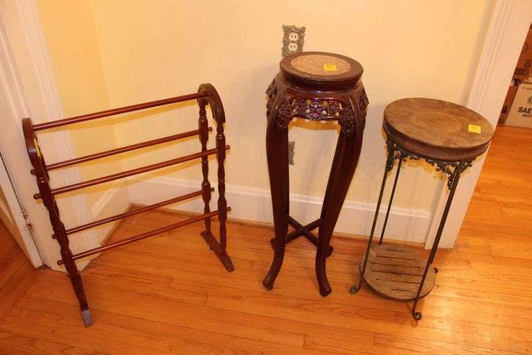 Quilting Rack, Marble Top Plant Stand, and Plant Stand image