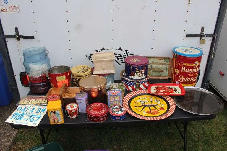 Metal Tins, Serving Trays, Ice Bucket, License Plates, and Misc. image
