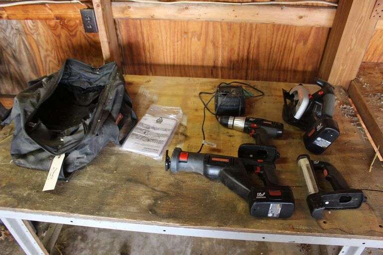19.2 Volt Craftsman Reciprocating Saw, Light, Drill, and Circular Saw, and Battery Charger and Bag image