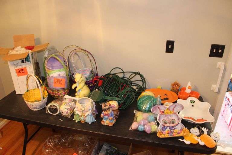 Easter Baskets, Eggs, Candy Dishes, Electric Cords, Figurines, and Misc. image
