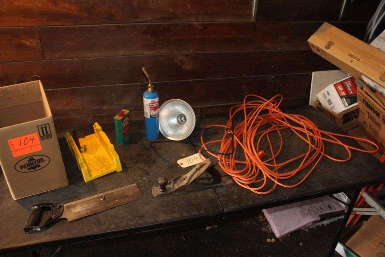 Electrical Cord, Working Light, Miter Box, Hand Planer, 14.1 oz Propane Torch, Hand Saw, and Tung Oil Finish image