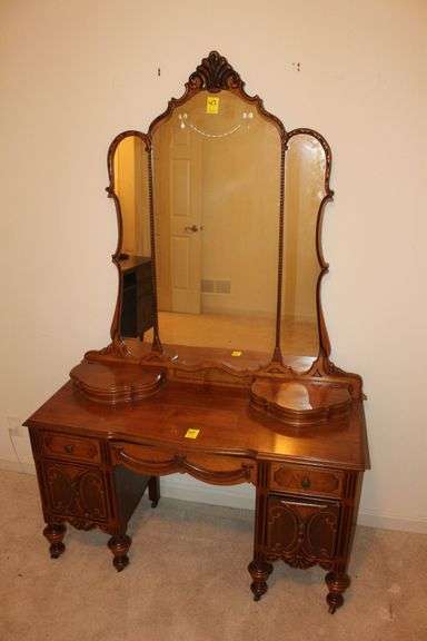 Vanity with Mirror on Wheels and Stool image