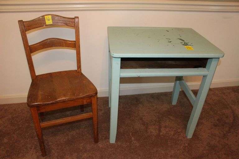 Wooden School Desk and Wooden Chair image