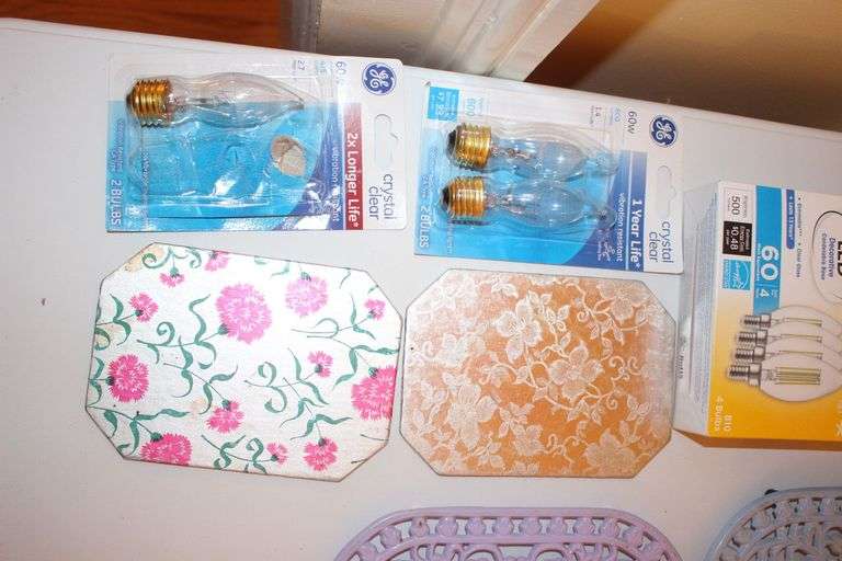 Glass Snack Plate and Cup, Candy Dishes, Milk Glass Serving Plates, Trivets, Lightbulbs, and Misc. Glassware