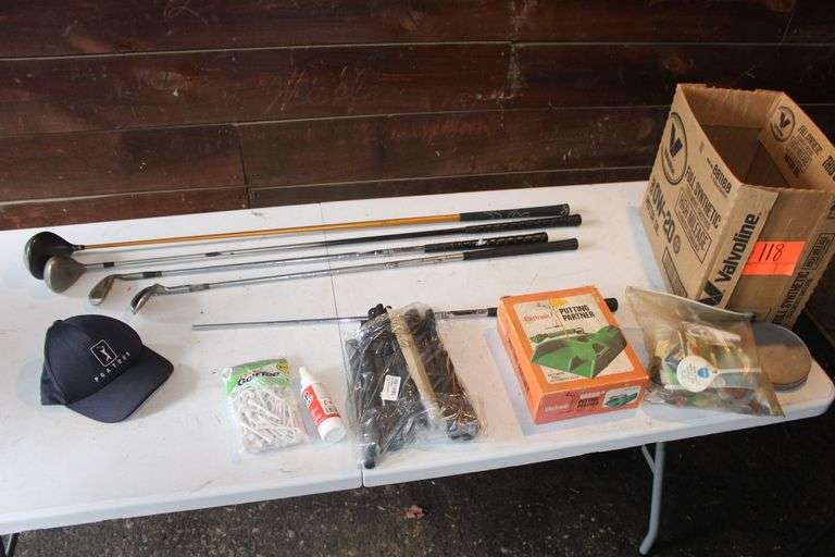 Cleveland Driver, Wilson SW, Bullet 8 Iron, Taylor Made 9.5° Loft, Golf Tees, Putting Partner, Golf Club Grips, and Misc. image