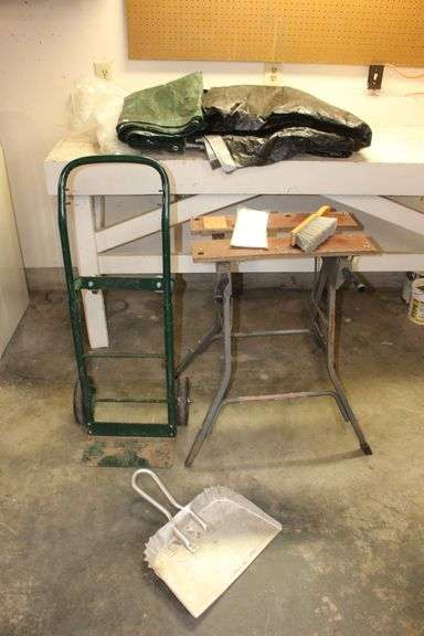 Dolly, Work Stand, Tarps, Aluminum Dust Pan, Plastic, and Misc. image