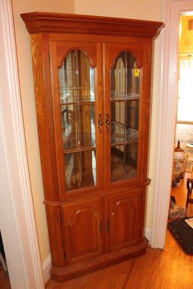 Oak Corner Glass Shelf China Cabinet image