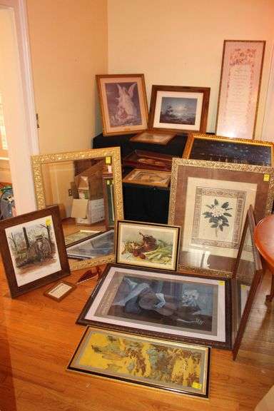 Various Sized Framed Prints, Mirror, and Picture Frames image