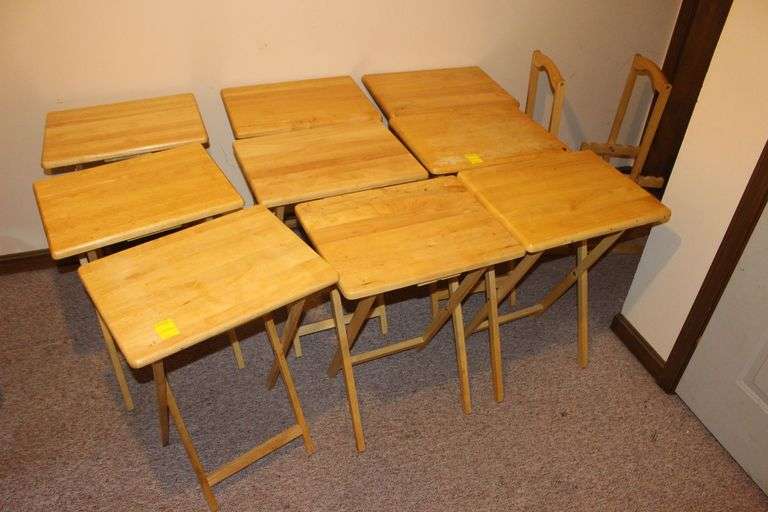 (9) Wooden Folding TV Trays with Storage Racks image