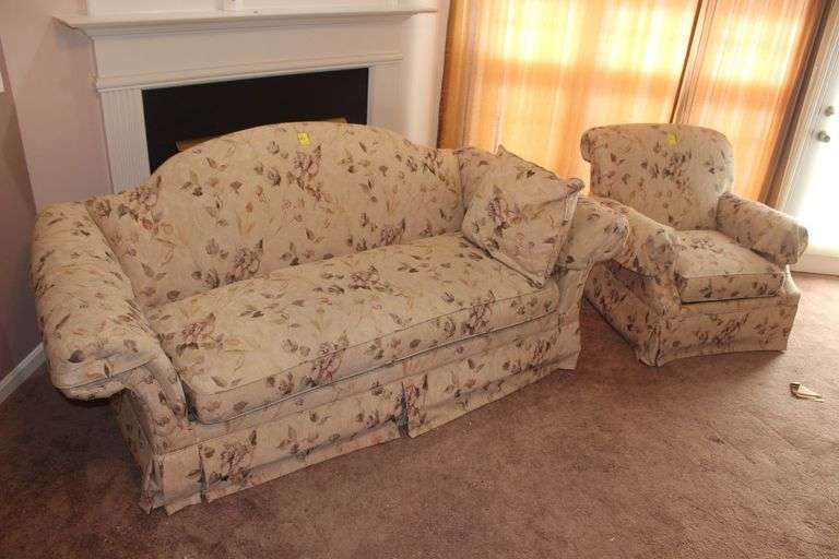 Bassett Decorative Couch and Swiveling Armchair image
