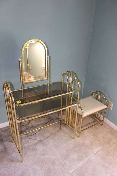 Metal Vanity and Cushioned Bench image