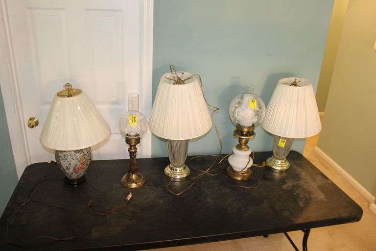 (3) Lamps and (2) Lamps with Globes and Shades image