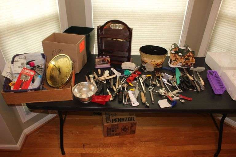 Kitchen Utensils, Clock, Trash Can, Shelf, Ceramic House, and Misc. image