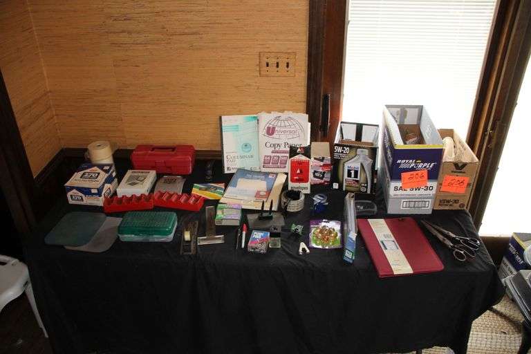 Plastic Tool Box, Plain Envelopes, Presentation Folder, Packaging Tape, Scissors, Copy Paper, Stapler, and Misc. image