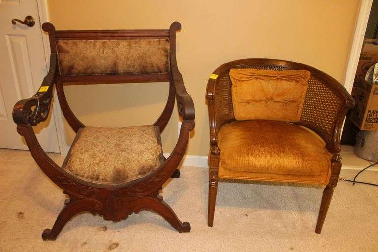 Cushioned Cane Back Chair and Savonarola Cushioned Arm Chair image