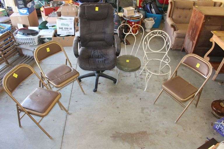 Office Chair, (3) Metal Folding Chairs, and (2) Parlor Chairs image