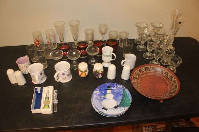 Dessert Glasses, Champagne Glasses, Cups, Plates, Salt and Pepper Shakers, and Misc. image