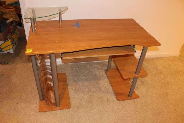 Wooden Computer Desk with Glass Top Shelf image