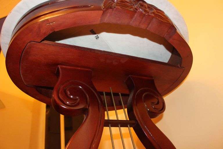 Marble Top Harp Coffee Table and Marble Top Harp End Table