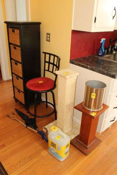 Swivel Bar Stool, Plant Stand, Cat Scratching Post, Grabber, Umbrella, Waste Basket, and 5 Section Cubby Shelf image
