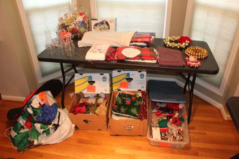 Christmas Ribbons, Ornaments, Wrapping Paper, Inflatables, Tablecloths, Wreaths, and Misc. image