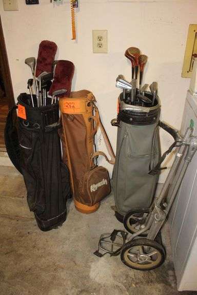 (3) Bags of Golf Clubs and Carrier image