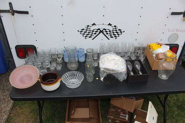 Glasses, Wine Glasses, Candy Dishes, Plastic Mugs, Vases, Food Warmers, and Misc. Glassware image