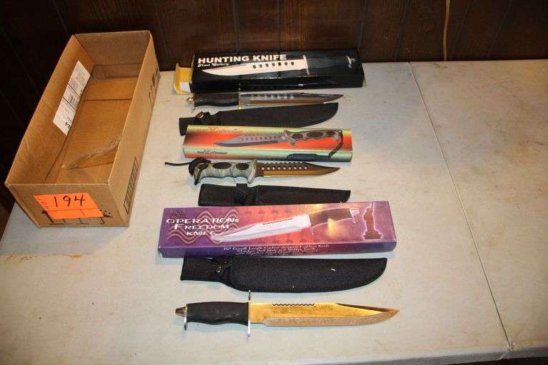 Operation Freedom Knife and Sheath, Frost Cutlery Fixed Blade Knife and Sheath, Tac Extreme Fixed Blade Knife, and Sheath image