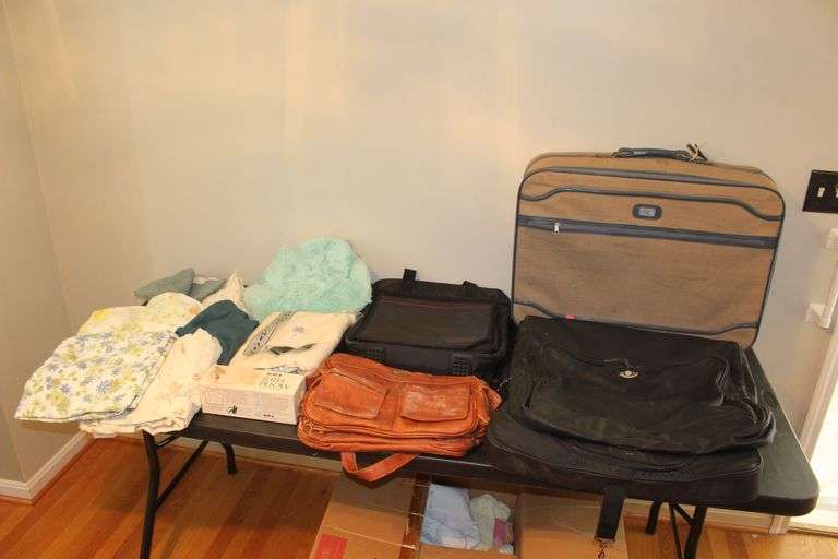 Suitcases, Carry Bags, Linens, Shower Curtain, Bath Pillow, and Misc. image