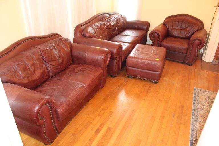 Leather Couch, Love Seat, Arm Chair, and Ottoman image