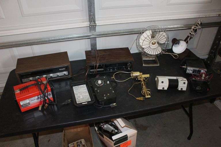 Astropulse Stereo, Juliet Stereo, CB Radio, Wabash Battery Charger, Malibu Light Station, Sears Fan, Desk Lamps, and Electro Air Compressor image