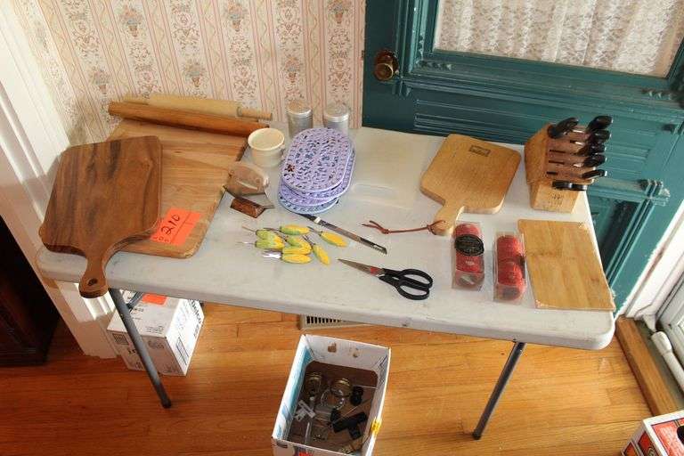 Cutting Boards, Corn Holders, Zwilling Knives and Holder, Chopper, Napkin Rings, Rollers, and Misc. image