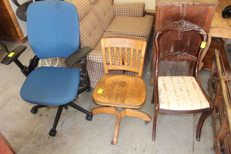 Cushioned Office Chair, Wooden Desk Chair on Wheels, and Wooden Cushioned Chair image