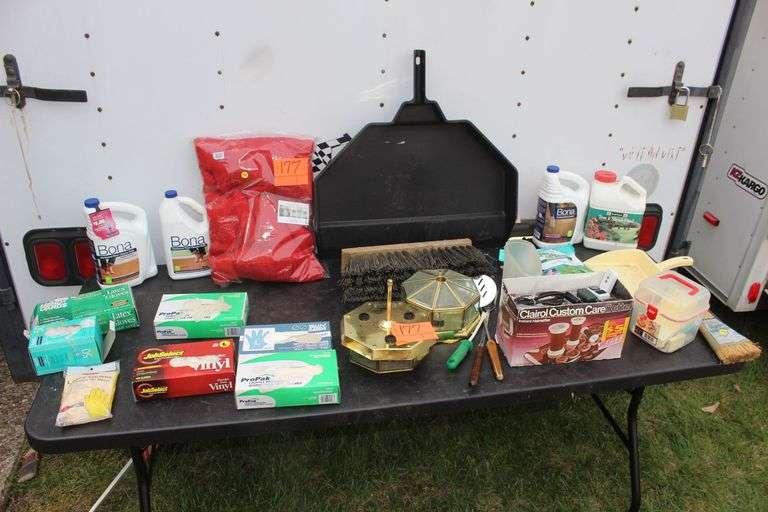 Latex Gloves, Dust Pans, Plant Food, Broom Head, Hardwood Floor Cleaner, Circular Stickers, Light Fixtures, Blanket, and Misc. image