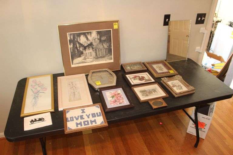 Framed Pictures, Clock, Mirror, and Misc. image