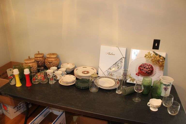 Decorative Platters, Plates, Canisters, Glasses, Salt & Pepper Shakers, and Misc. image