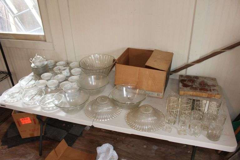 Glasses, Bowls, Cups, Punch Bowl, Platters, Cutting Board, and Misc. image
