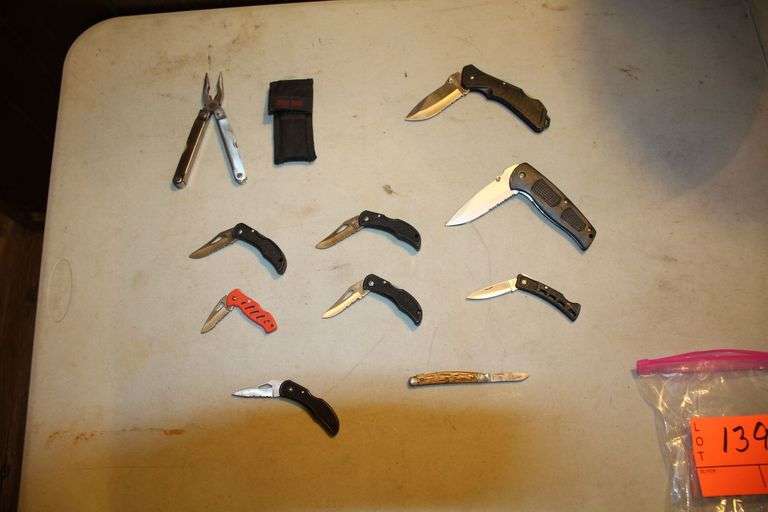 (9) Pocket Knives and Great Neck Utility Pliers image