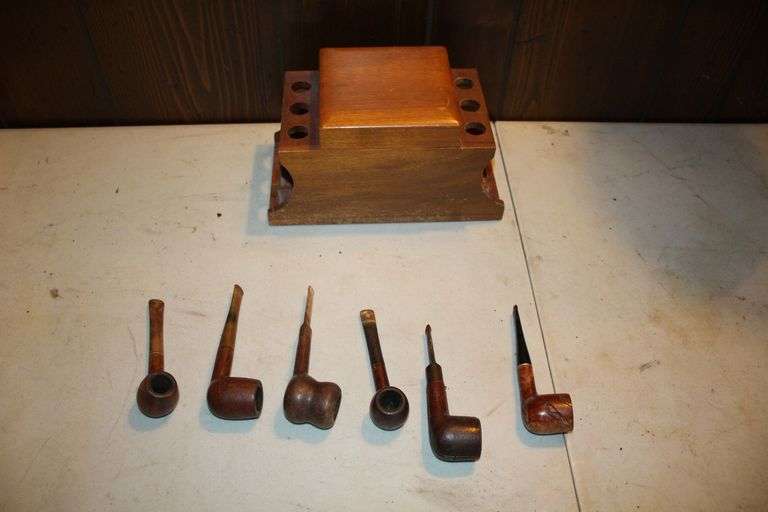 Pipe Stand with Humidor, and (6) Pipes image