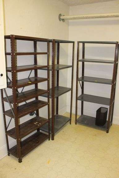 (2) 4 Section Metal Shelves and 8-Section Metal Shelf image