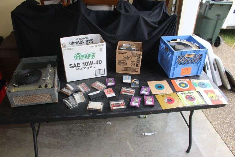 Model 910 Record Player, Cassette Tapes, and 78 and 45 Records image