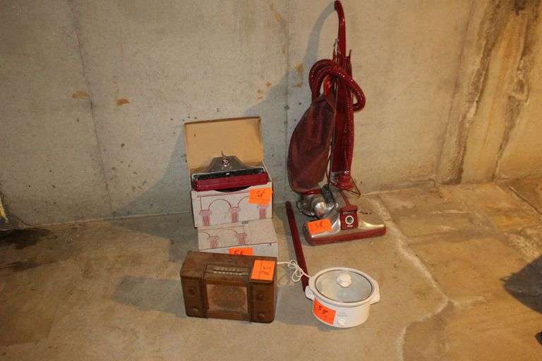 Kirby Classic 3 Vacuum and Attachments, Rival Crock Pot, and Desktop Radio image